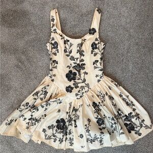 Agua Bendita Cream and Black Floral Dress